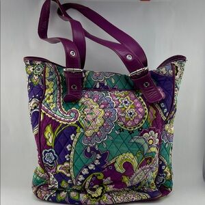 Vera Bradley Heather Paisley Large Tote Bag with Purple Straps